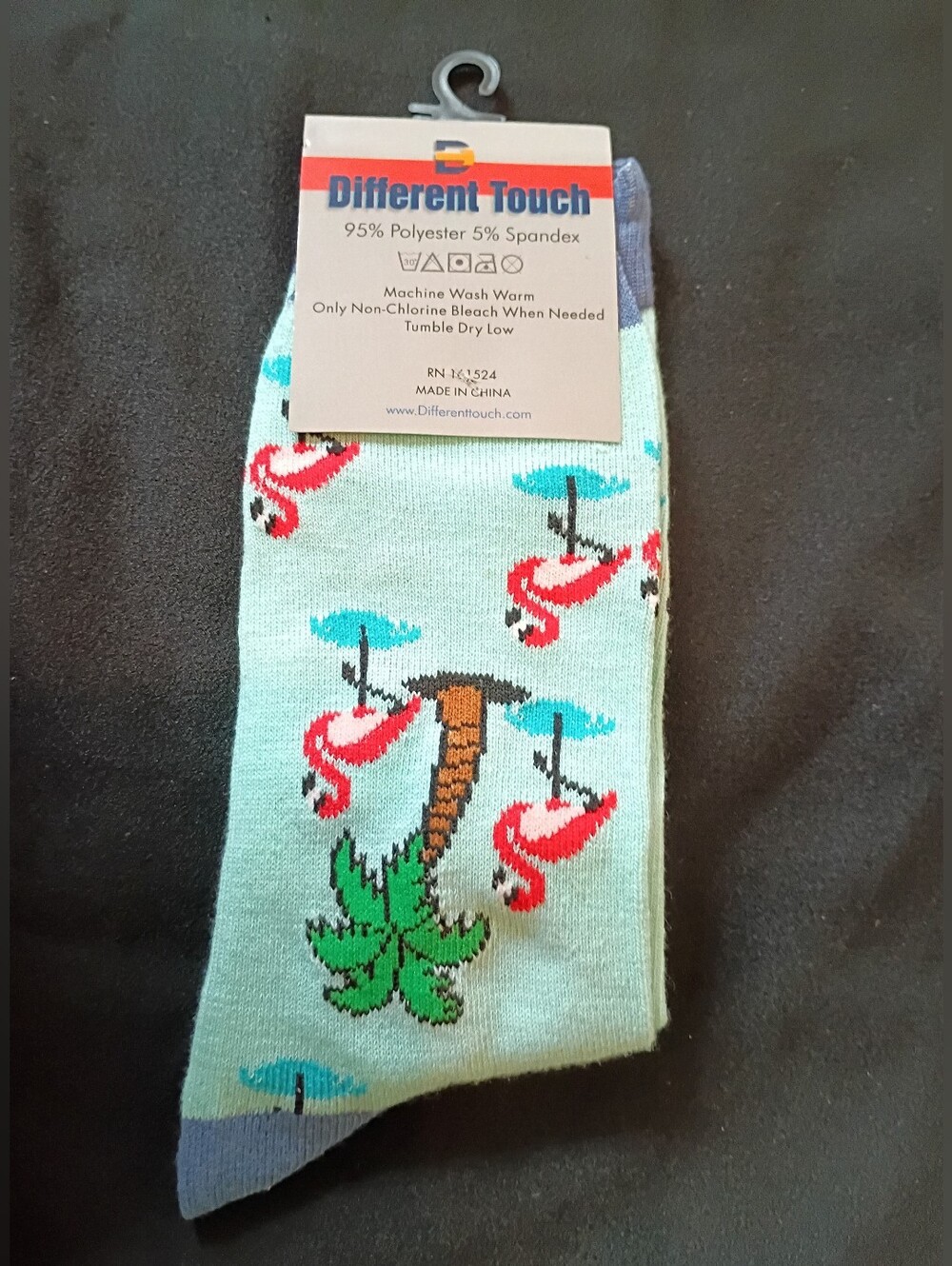 Flamingo & Palm Crew Socks in Mint Pink - Casual Cotton Blend - Picture 3 of 3